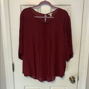 Cato Deep Red Pleated Blouse